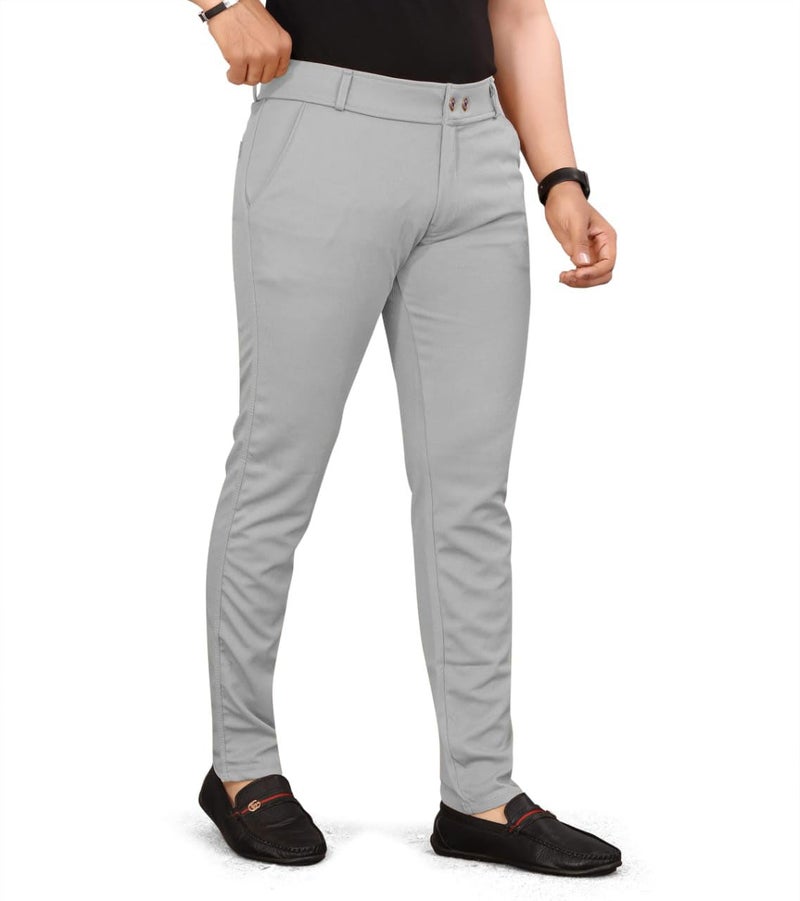 HARSHAD KUMAR & CO. Men's Solid Lycra Slim Fit Stretchable Casual Wear Comfortable Formal Trousers Pants (40, Grey) - Image 3