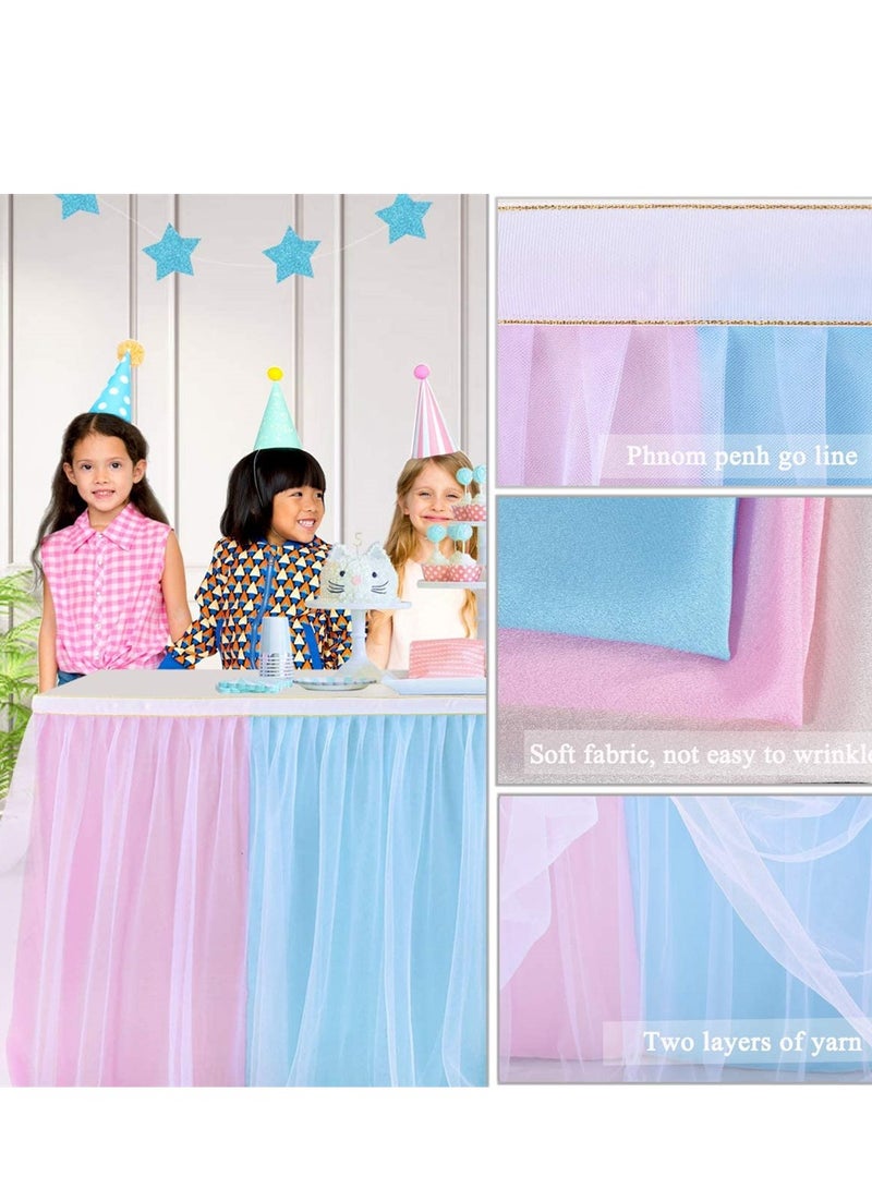 Excefore Rainbow Table Skirt, Baby Shower Multicolor Tulle Table Skirting Cover with Gold Brim for Round Rectangle Tables, Ideal for Wedding, Party and Festive Decoration L6ft, H30In - Image 3