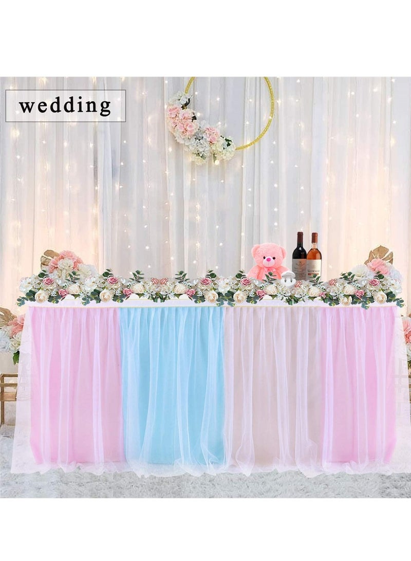 Excefore Rainbow Table Skirt, Baby Shower Multicolor Tulle Table Skirting Cover with Gold Brim for Round Rectangle Tables, Ideal for Wedding, Party and Festive Decoration L6ft, H30In - Image 2