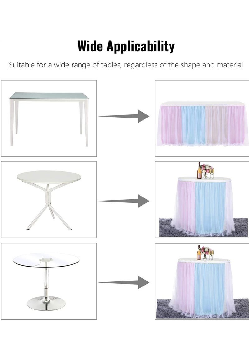 Excefore Rainbow Table Skirt, Baby Shower Multicolor Tulle Table Skirting Cover with Gold Brim for Round Rectangle Tables, Ideal for Wedding, Party and Festive Decoration L6ft, H30In - Image 4