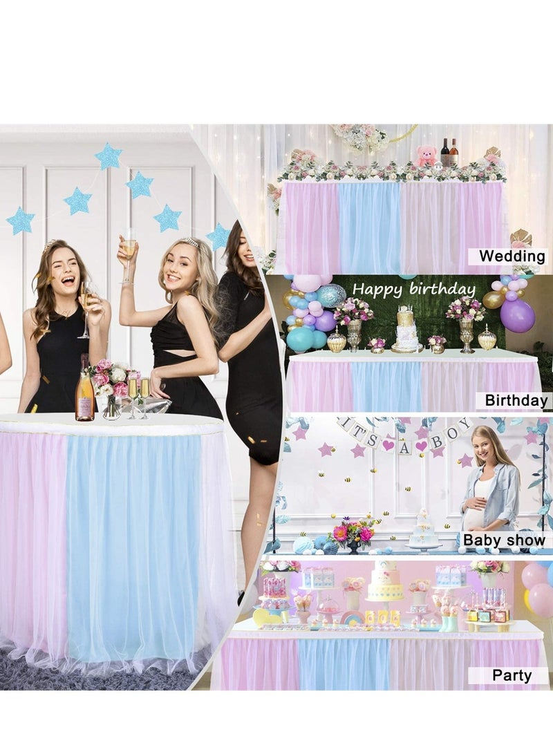 Excefore Rainbow Table Skirt, Baby Shower Multicolor Tulle Table Skirting Cover with Gold Brim for Round Rectangle Tables, Ideal for Wedding, Party and Festive Decoration L6ft, H30In - Image 5