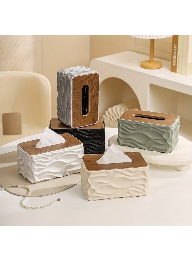 Decorative 3D-Design Tissue Box with Wooden Lid – Stylish Tissue Holder for Home and Office – Suitable for Living Room, Bathroom, and Bedroom (Mint Green) - Image 2