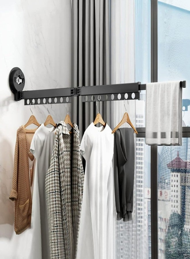 MIXEN Wall Mounted Clothes Hanger Rack for Indoor Or Outdoor, Clothes Drying Rack with Suction Cup, Retractable Foldable Laundry Drying Rack (Black) - Image 1