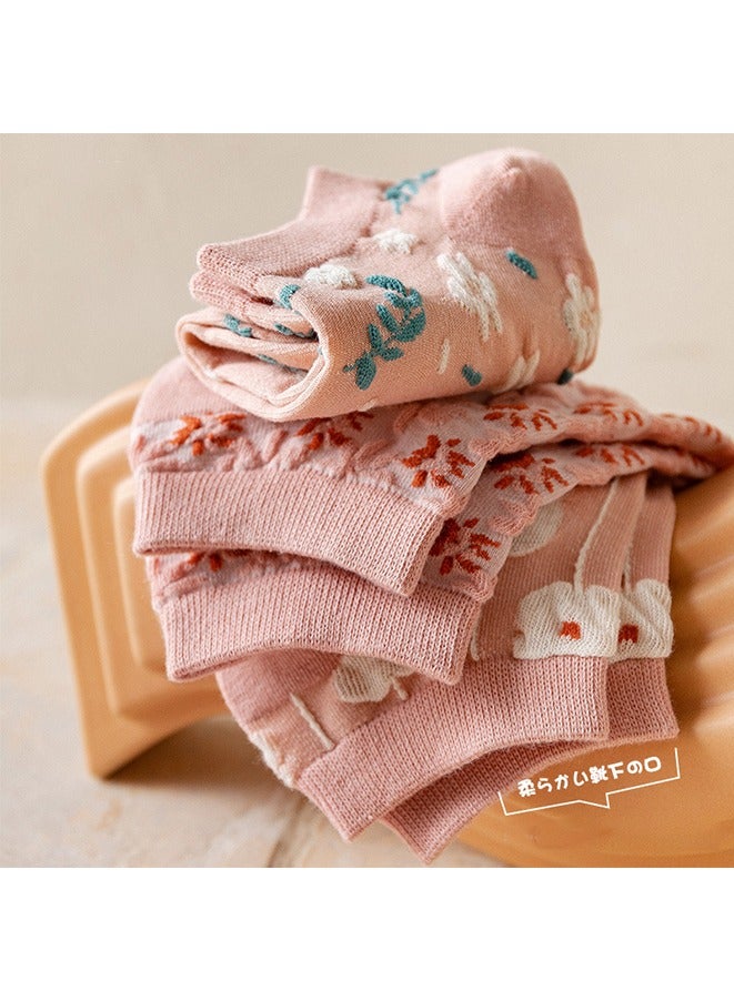 5 أزواج من الجوارب القطنية النسائية ذات النقوش الزهرية الوردية من دوبامين جوارب كاحل كاجوال للحياة اليومية - Image 3