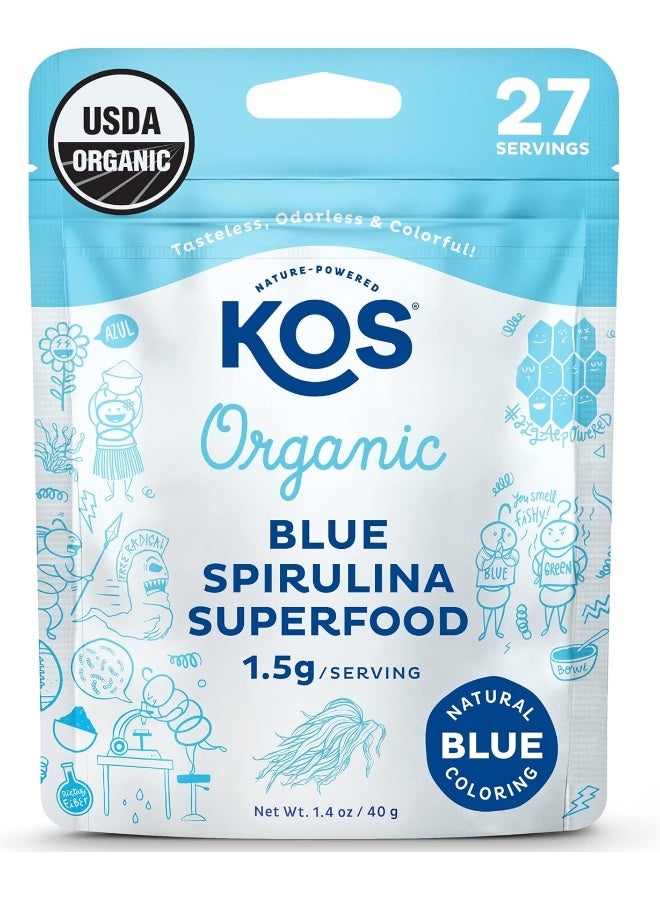 KOS Organic Luminous Blue Spirulina Powder - Natural Food Coloring, Vibrant Blue, Phycocyanin - Plant Based, Non-Gmo, Gluten-Free, 1.4Oz, 27 Servings - Image 1
