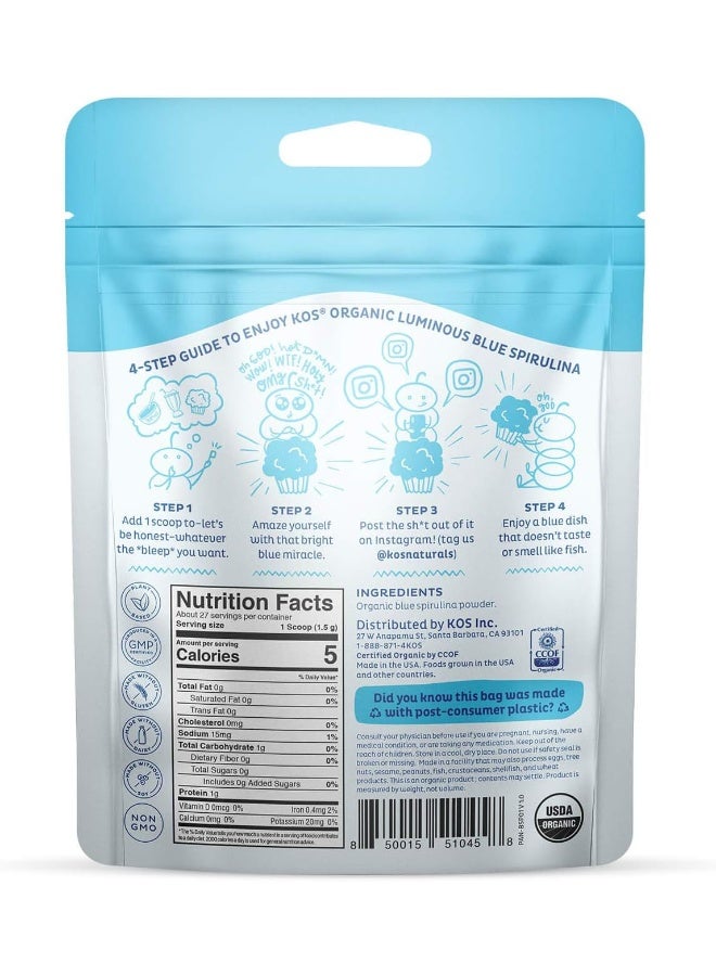 KOS Organic Luminous Blue Spirulina Powder - Natural Food Coloring, Vibrant Blue, Phycocyanin - Plant Based, Non-Gmo, Gluten-Free, 1.4Oz, 27 Servings - Image 5