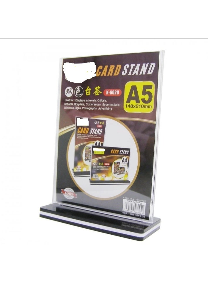 حامل لافتات اكريليك A5 من الفخامة (14.8 × 21 سم / 5.8 × 8.3 انش) - حامل عرض بلاستيكي شفاف مزدوج الجوانب - حامل مكتب مائل للقوائم والنشرات والعروض الترويجية والاستخدام المكتبي والتجزئة - Image 1