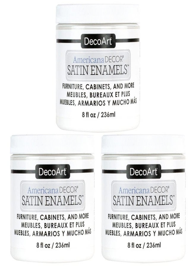 DecoArt Americana Decor Satin Enamels Acrylic Paint, Pure White, ADSA02, 8 fl oz, Jar (3 Pack) - Image 1