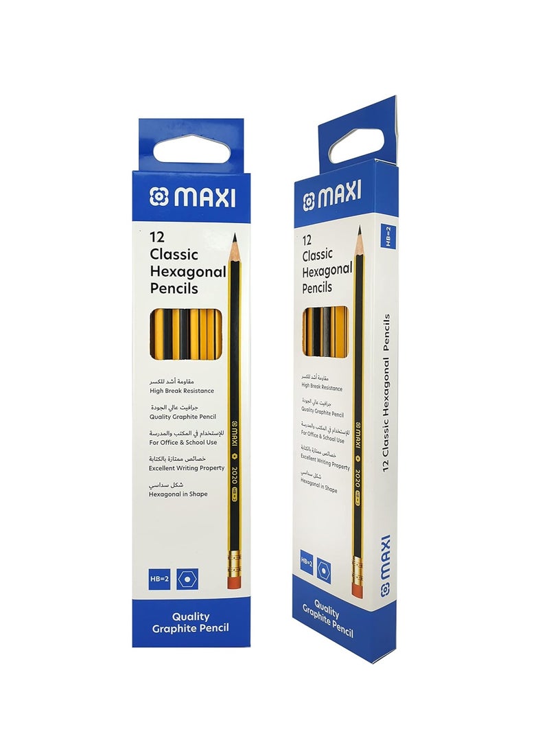Maxi Classic Hexagonal Graphite Pencil HB With Rubber tip 12Pcs X 3Box (36pcs), Premium quality pencils for writing, drawing, and sketching on paper, ideal for School, Office, and Home - Image 2