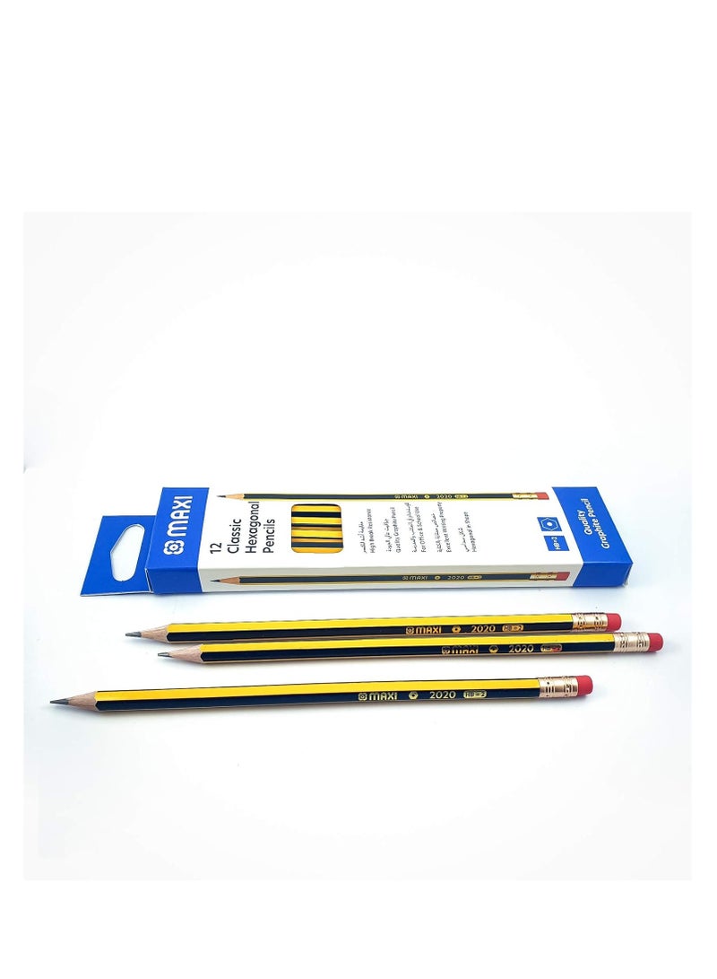 Maxi Classic Hexagonal Graphite Pencil HB With Rubber tip 12Pcs X 3Box (36pcs), Premium quality pencils for writing, drawing, and sketching on paper, ideal for School, Office, and Home - Image 3