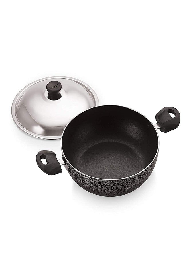 ANJALI Diamond Classic Induction Kadai 2.5 L with SS Lid | PTFE Nonstick Coating | Hammertone Finish - Image 1
