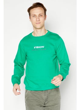 Vision Street Wear Men Crew Neck Long Sleeve Embroidered Logo Sweatshirt, Green  - Image 1