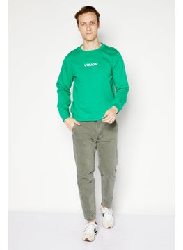 Vision Street Wear Men Crew Neck Long Sleeve Embroidered Logo Sweatshirt, Green  - Image 2