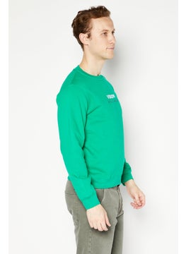 Vision Street Wear Men Crew Neck Long Sleeve Embroidered Logo Sweatshirt, Green  - Image 3