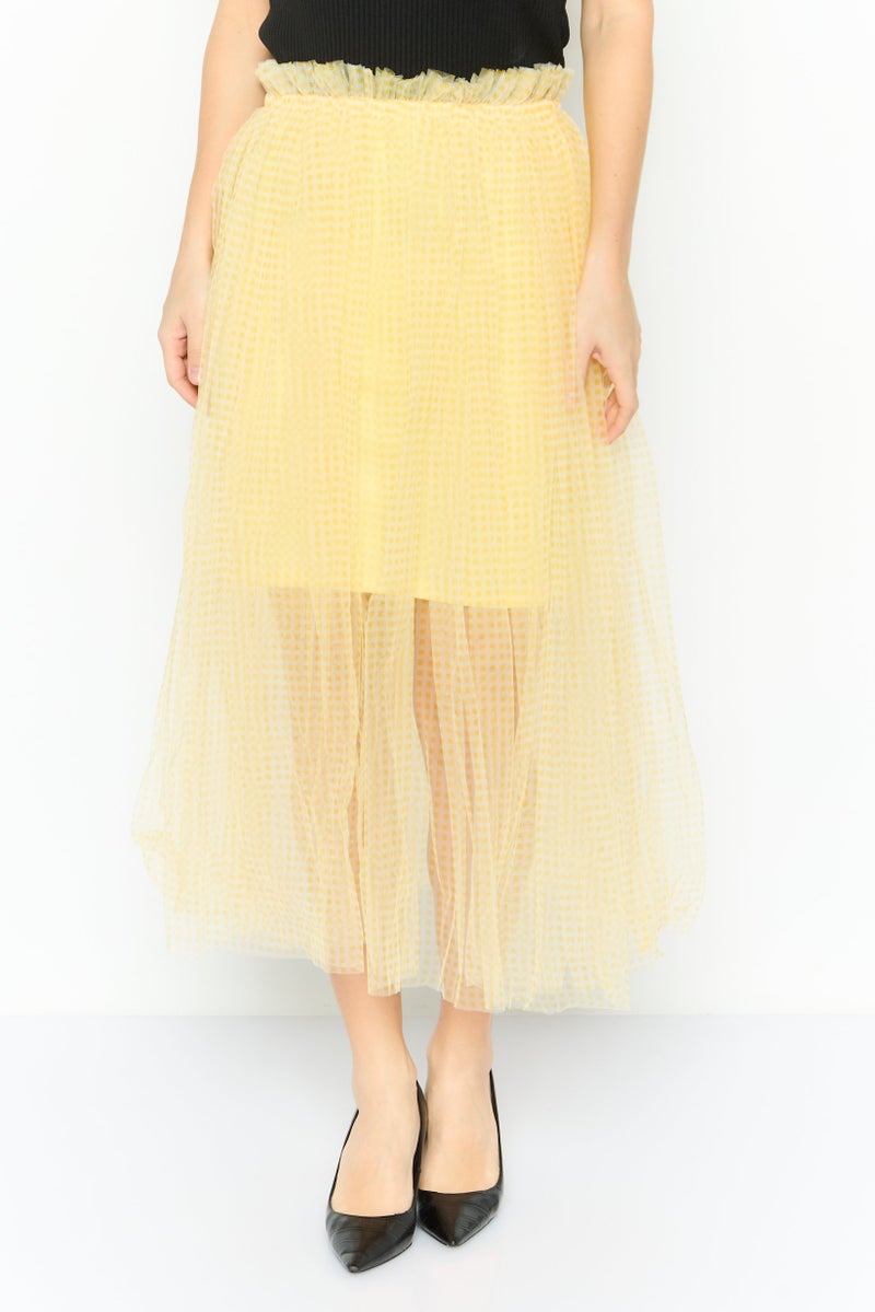 ONLY Women Textured Midi Skirt, Yellow - Image 1