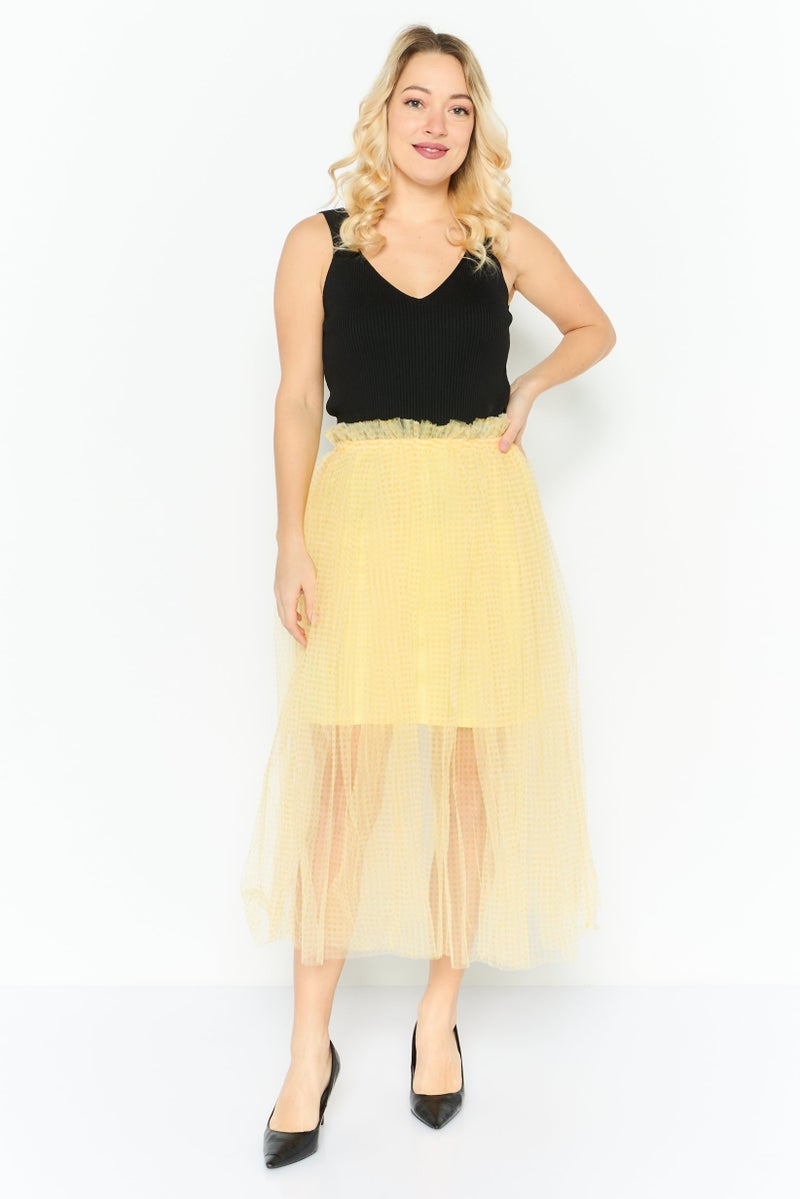 ONLY Women Textured Midi Skirt, Yellow - Image 2