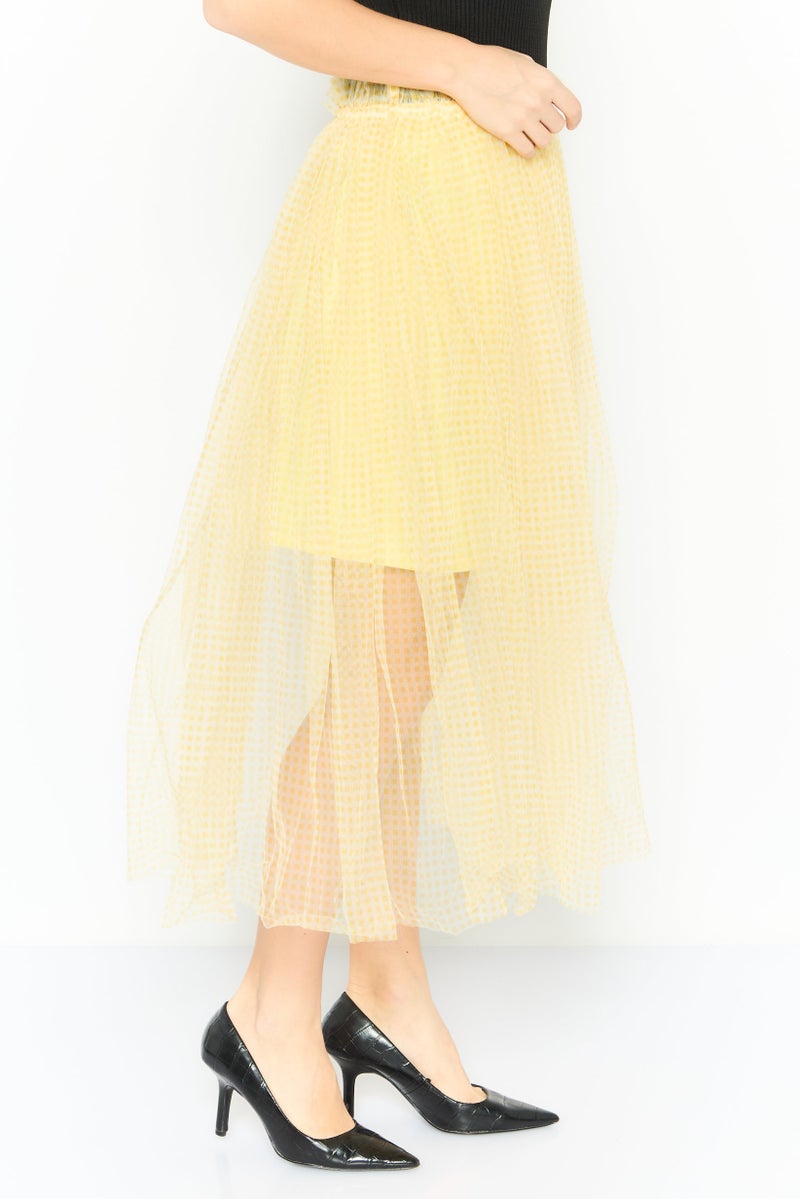 ONLY Women Textured Midi Skirt, Yellow - Image 4
