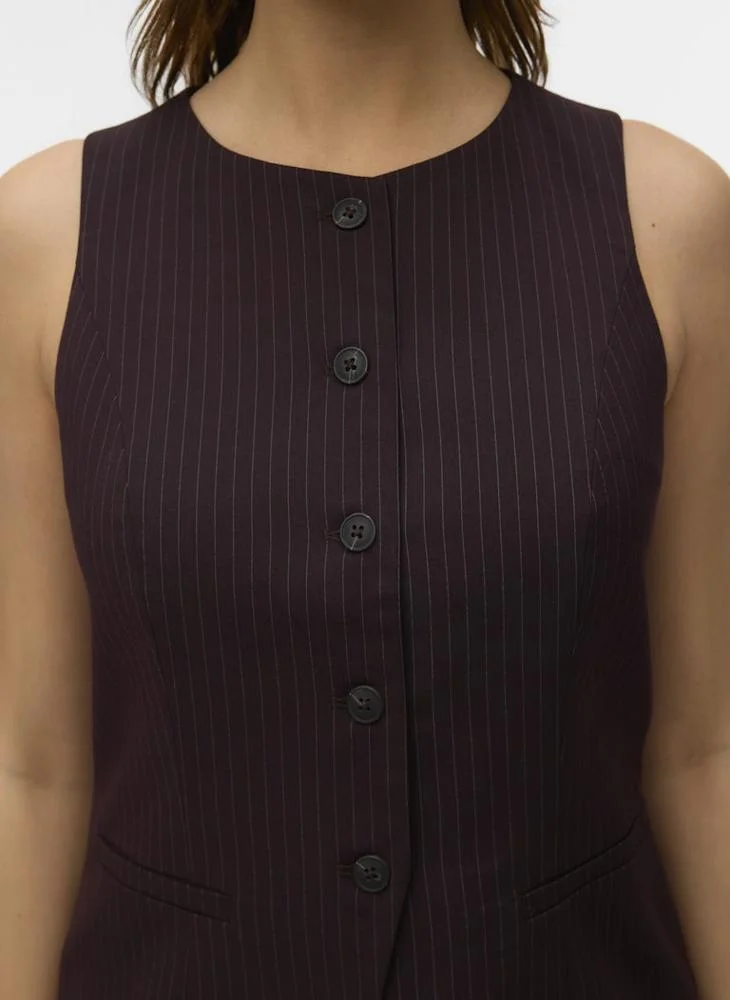 Vero Moda  Riva Pinstripe Single Breasted Waistcoat for Women | Best Price UAE