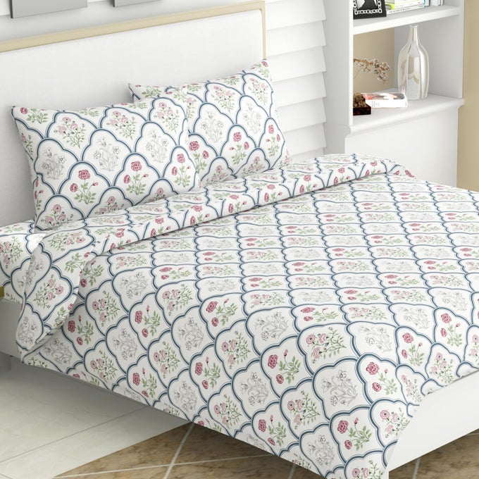 HAUS KINDER KING SIZE BEDSHEETS FOR BED 186 TC 100 COTTON BED SHEET FOR KING SIZE BED WITH 2 PILLOW COVERS CLASSIC TRELLIS BEDSHEET