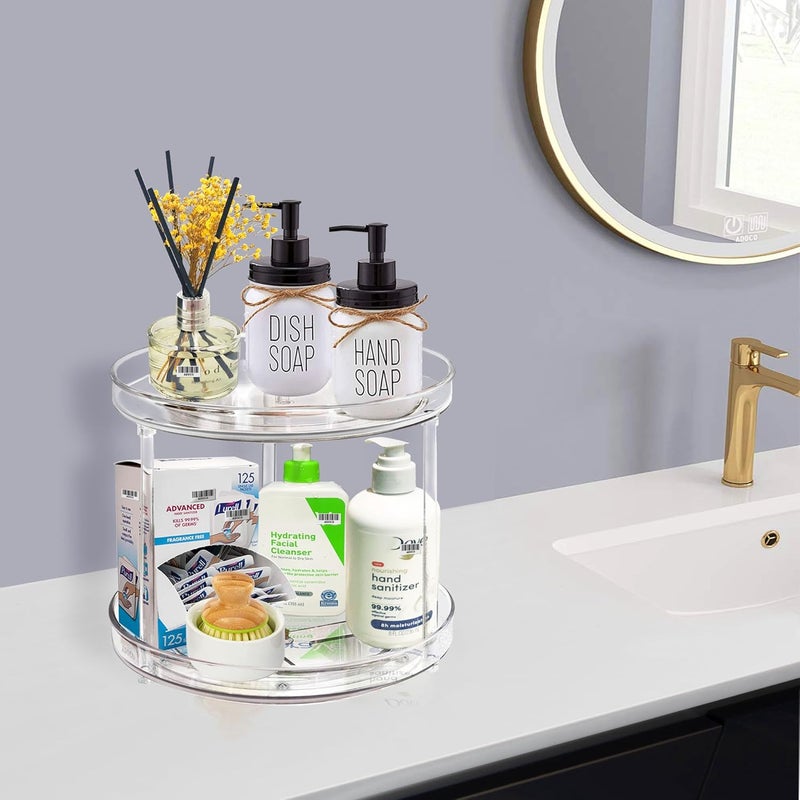 Adoco 2 Tier Lazy Susan Bathroom Organizer, 9.25Inch Clear 360 Rotating Makeup Organizer for Vanity, Skincare Organizers Perfume Organizer, Spice Rack Organizer for Cabinet- Home Organization and Storage - Image 4