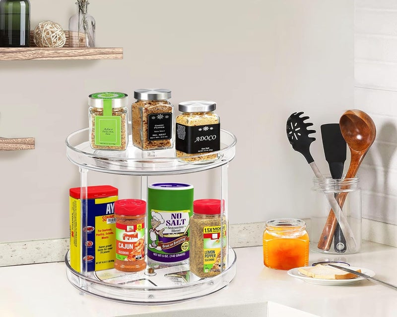 Adoco 2 Tier Lazy Susan Bathroom Organizer, 9.25Inch Clear 360 Rotating Makeup Organizer for Vanity, Skincare Organizers Perfume Organizer, Spice Rack Organizer for Cabinet- Home Organization and Storage - Image 3
