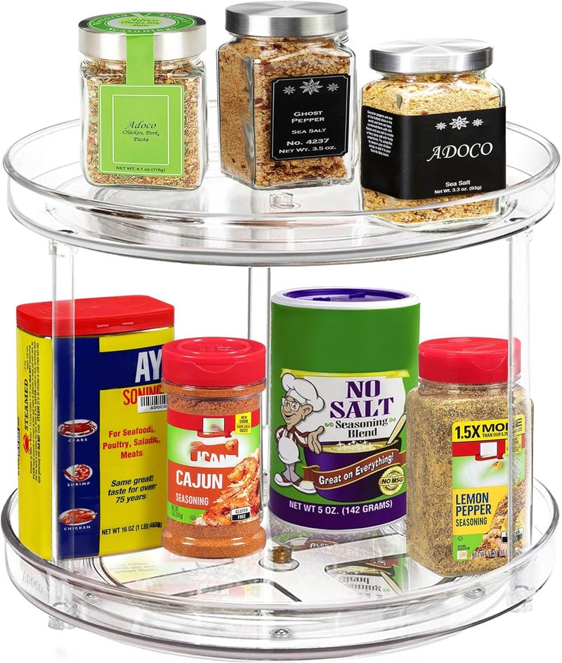 Adoco 2 Tier Lazy Susan Bathroom Organizer, 9.25Inch Clear 360 Rotating Makeup Organizer for Vanity, Skincare Organizers Perfume Organizer, Spice Rack Organizer for Cabinet- Home Organization and Storage - Image 2