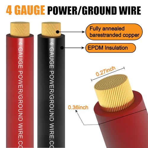 Fuzbaxy 4 Gauge Wire (25Feet Black+25Feet Red) Copper Clad Aluminum CCA - Primary Automotive Power Inverter Wire,20PCS Lugs Terminal Connectors,20PCS Heat Shrink Tubing for Car Audio - Image 2