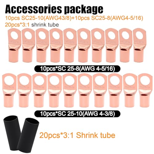 Fuzbaxy 4 Gauge Wire (25Feet Black+25Feet Red) Copper Clad Aluminum CCA - Primary Automotive Power Inverter Wire,20PCS Lugs Terminal Connectors,20PCS Heat Shrink Tubing for Car Audio - Image 3