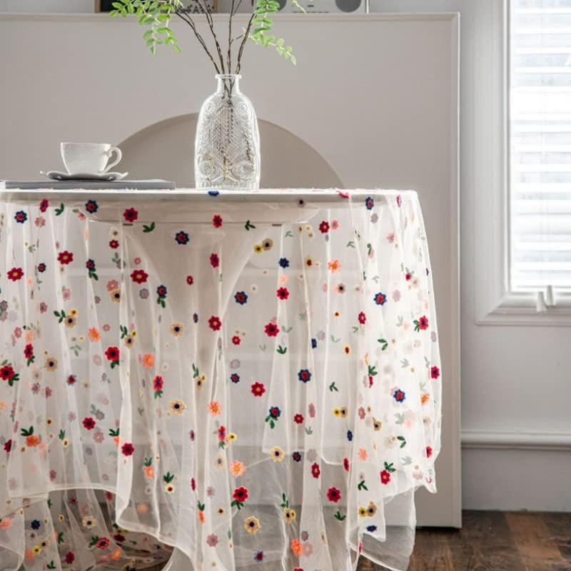 Poowe Colorful Flower Lace Tablecloth Embroidered Lace Table Cover for Classic Dustproof Table Protector for Kitchen Dining Room Party Wedding Banquet Home Decoration 5959 - Image 3
