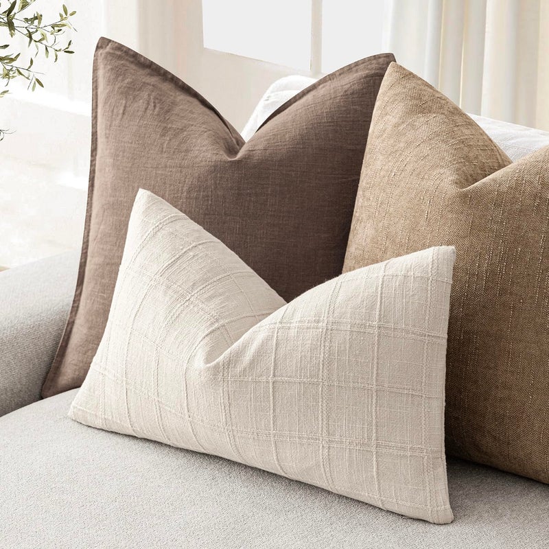 Foindtower Set of 2 Decorative Linen Check Throw Pillow Covers Neutral Farmhouse Lumbar Cushion Covers Modern Boho Home Decor for Sofa Chair Couch Bedroom Living Room,12Ã—24 Inch,Natural Beige - Image 5