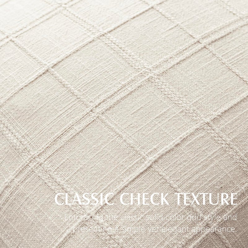 Foindtower Set of 2 Decorative Linen Check Throw Pillow Covers Neutral Farmhouse Lumbar Cushion Covers Modern Boho Home Decor for Sofa Chair Couch Bedroom Living Room,12Ã—24 Inch,Natural Beige - Image 2