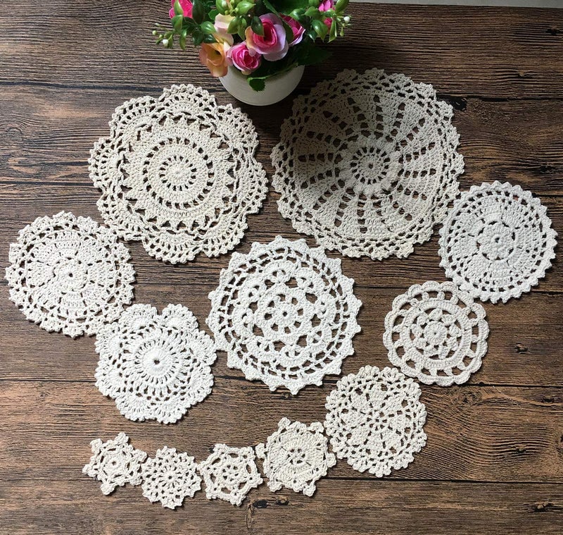 MINDPLUS Set of 24 Hand Crochet Doilies Cotton Crocheted Lace Doilies 2-7 Inches Round Beige Vintage (24pcs Beige) - Image 2