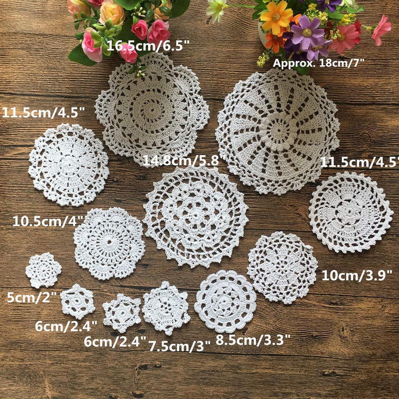 MINDPLUS Set of 24 Hand Crochet Doilies Cotton Crocheted Lace Doilies 2-7 Inches Round Beige Vintage (24pcs Beige) - Image 4