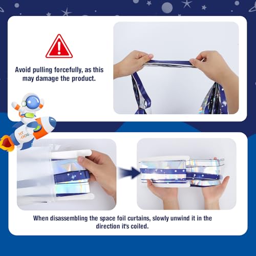 Vagilelf 3 PCS Galaxy Foil Curtains Backdrop for Space Themed Party Decorations, 3.3 x 6.6 ft Blue Iridescent Tinsel Curtains, Foil Fringe for Photo Booth, Outer Space Birthday or Alien Party - Image 3