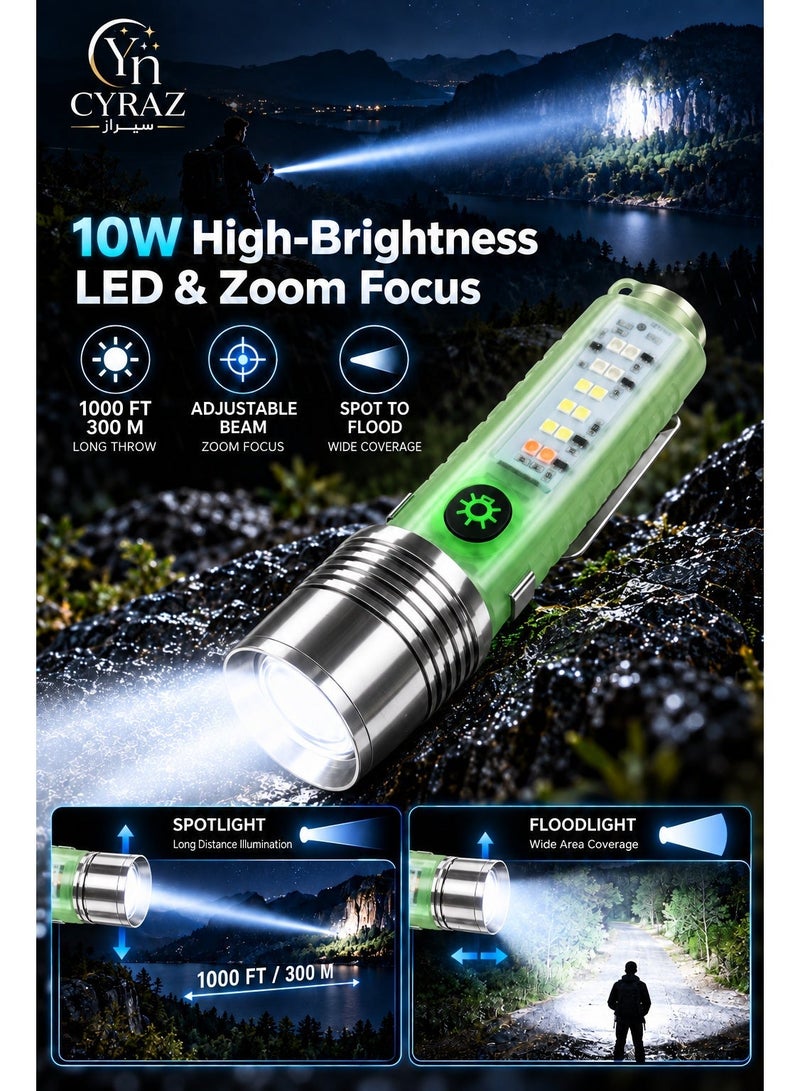 Cyraz Flashlight Super Bright Torch Light Small Waterproof & Shockproof, Led Light Torch High Power With 8 Modes & COB Side, Torch Flashlight With Rechargeable Battery & USB-C Charging Port, Flashlight Small, Uv Flashlight, Black Light, Mini Torch Flashlight, Hand Torch Zoom Light, Electric Lite Torch, Led Flashlight Searchlight Strong Light, High Lumens Long Range Tactical Flashlight For Camping Hiking Emergency, Keychain Light, Pocket Torch, Edc Flashlight - Image 4