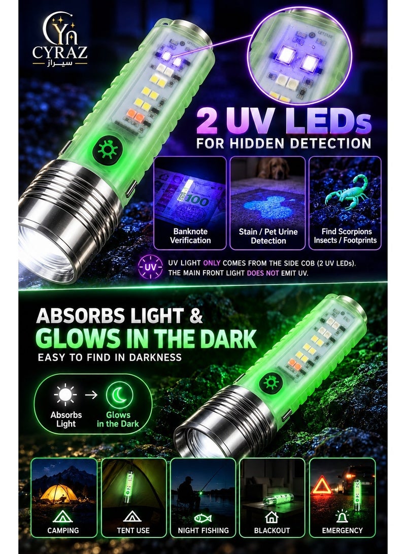 Cyraz Flashlight Super Bright Torch Light Small Waterproof & Shockproof, Led Light Torch High Power With 8 Modes & COB Side, Torch Flashlight With Rechargeable Battery & USB-C Charging Port, Flashlight Small, Uv Flashlight, Black Light, Mini Torch Flashlight, Hand Torch Zoom Light, Electric Lite Torch, Led Flashlight Searchlight Strong Light, High Lumens Long Range Tactical Flashlight For Camping Hiking Emergency, Keychain Light, Pocket Torch, Edc Flashlight - Image 3