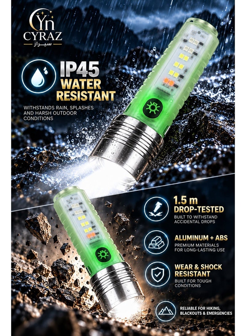 Cyraz Flashlight Super Bright Torch Light Small Waterproof & Shockproof, Led Light Torch High Power With 8 Modes & COB Side, Torch Flashlight With Rechargeable Battery & USB-C Charging Port, Flashlight Small, Uv Flashlight, Black Light, Mini Torch Flashlight, Hand Torch Zoom Light, Electric Lite Torch, Led Flashlight Searchlight Strong Light, High Lumens Long Range Tactical Flashlight For Camping Hiking Emergency, Keychain Light, Pocket Torch, Edc Flashlight - Image 5