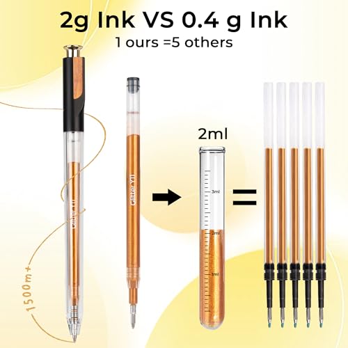 ZSCM Retractable Glitter Gel Pens, 12 Colors Large Capacity Yellow Glitter Metallic Gel Ink Pens, 1 mm Fine Point Smooth Writing Color Pens for Adult Coloring Book Note Taking Aesthetic Art Supplies - Image 3
