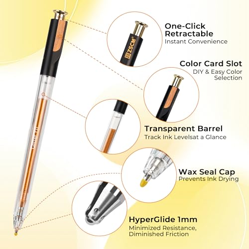 ZSCM Retractable Glitter Gel Pens, 12 Colors Large Capacity Yellow Glitter Metallic Gel Ink Pens, 1 mm Fine Point Smooth Writing Color Pens for Adult Coloring Book Note Taking Aesthetic Art Supplies - Image 2