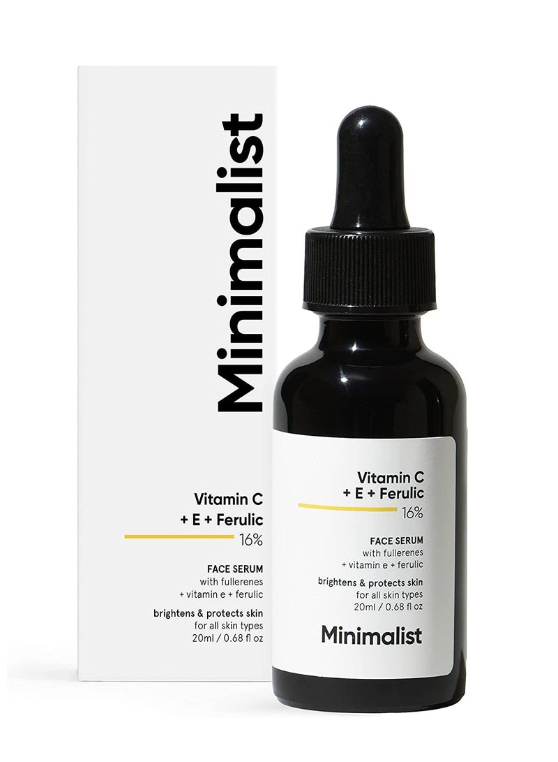 منيماليست 16٪ سيروم فيتامين سي للوجه مع فيتامين ه وحمض الفيروليك لبشرة متوهجة | تركيبة تفتيح متطورة مع قوة فيتامين C و E حمض الفيروليك والفوليرين
