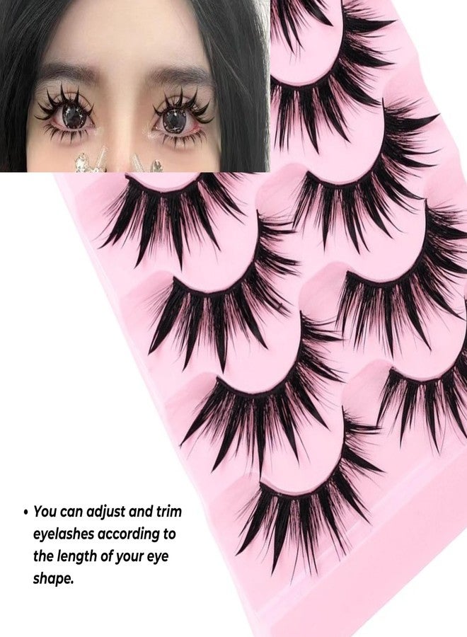 beyonday 5 Pairs Thai Style Spiky Lashes 3D Wet Look Long Manga Lashes Cosplay Anime Lashes Japanese Makeup 3D Little Devil Dramatic Beauty Eye Lash for Halloween Masquerade Party - Image 3