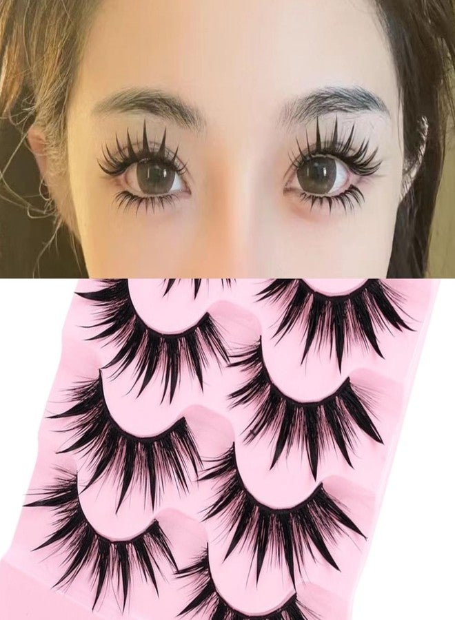beyonday 5 Pairs Thai Style Spiky Lashes 3D Wet Look Long Manga Lashes Cosplay Anime Lashes Japanese Makeup 3D Little Devil Dramatic Beauty Eye Lash for Halloween Masquerade Party - Image 2