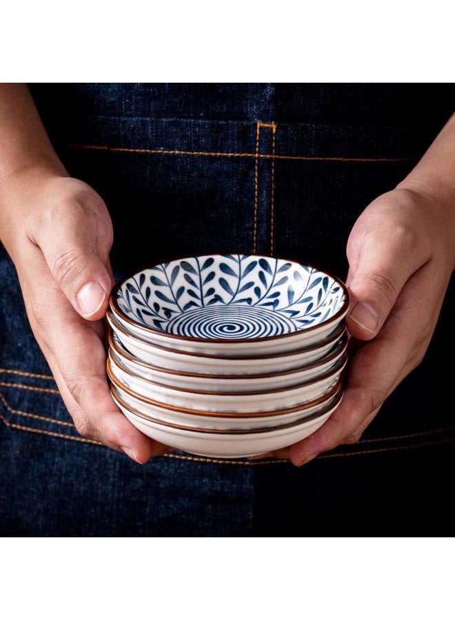 Swuut Japanese Style Ceramic Dipping Bowls,4 Inch Side Dishes Sauce Dishes for Sushi,Sauce,Snack and Soy,3 Oz Blue and White Pinch Bowls for Kitchen Prep - Set of 6(4 inch) - Image 2
