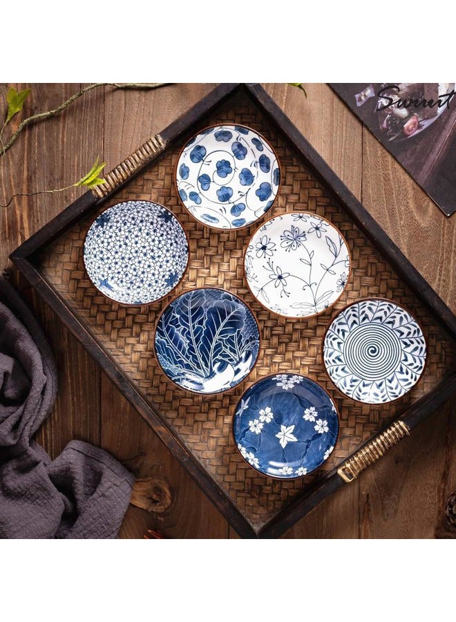 Swuut Japanese Style Ceramic Dipping Bowls,4 Inch Side Dishes Sauce Dishes for Sushi,Sauce,Snack and Soy,3 Oz Blue and White Pinch Bowls for Kitchen Prep - Set of 6(4 inch) - Image 3