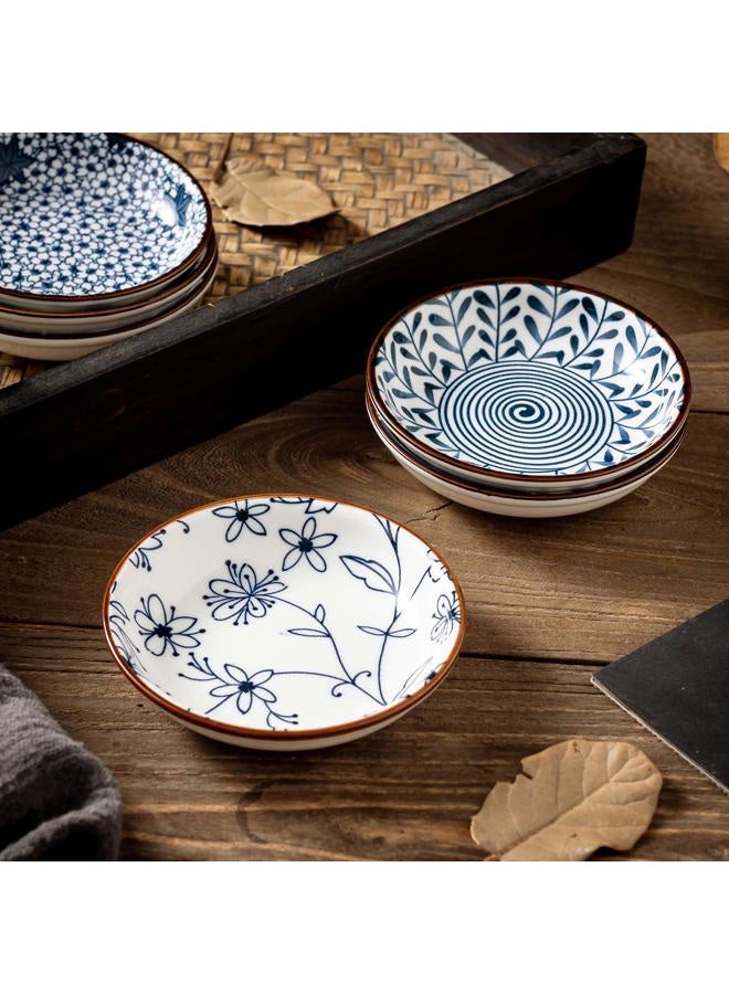 Swuut Japanese Style Ceramic Dipping Bowls,4 Inch Side Dishes Sauce Dishes for Sushi,Sauce,Snack and Soy,3 Oz Blue and White Pinch Bowls for Kitchen Prep - Set of 6(4 inch) - Image 4