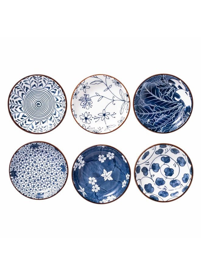 Swuut Japanese Style Ceramic Dipping Bowls,4 Inch Side Dishes Sauce Dishes for Sushi,Sauce,Snack and Soy,3 Oz Blue and White Pinch Bowls for Kitchen Prep - Set of 6(4 inch) - Image 1