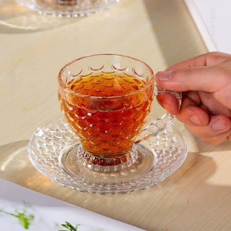 bellemax Clear Classic Glass Tea Coffee Cup and Saucer Set for Espresso Cappuccino hot Chocolate Green Tea and More 6 Cups and 6 Saucers Set of 66 Cup 6 Saucer - Image 2