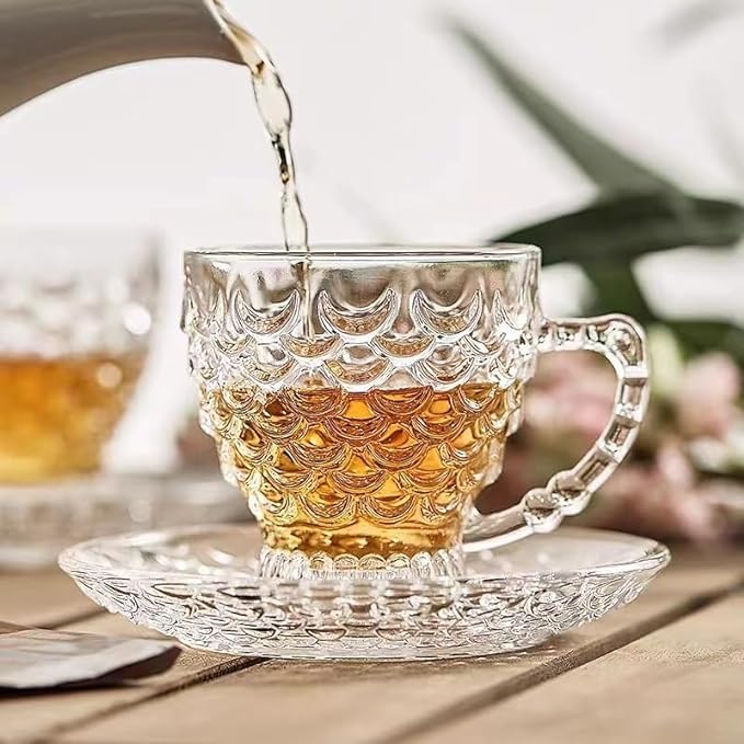 bellemax Clear Classic Glass Tea Coffee Cup and Saucer Set for Espresso Cappuccino hot Chocolate Green Tea and More 6 Cups and 6 Saucers Set of 66 Cup 6 Saucer - Image 1