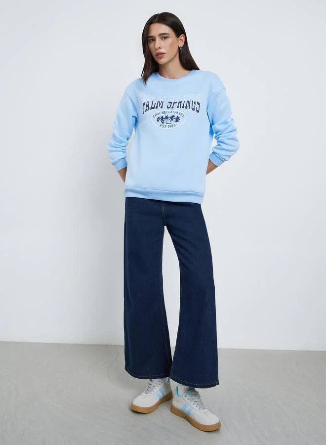 Take Two Take Two Blue Palm Springs Graphic Regular Sweatshirt