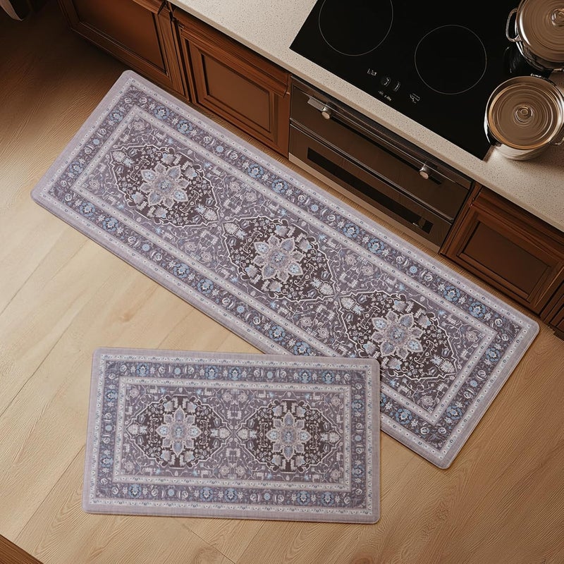 Fresh Mint Anti Fatigue Kitchen Mats Set 2 PCS, Waterproof & Non-Skid Medallion Kitchen Rugs, Cushioned Kitchen Floor Mats for Standing Washable Comfort Kitchen Runners for Lanudry, Office, Sink - Image 1